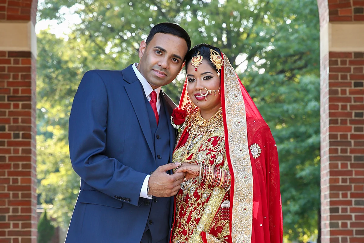 Bangladeshi bride and groom reception portrait in Houston