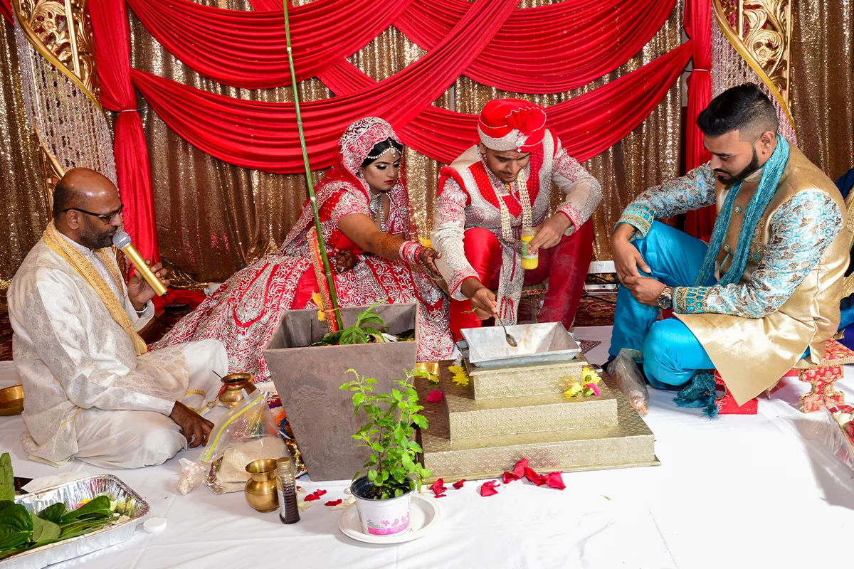 Sacred fire during a Guyanese Hindu Vivah in Houston