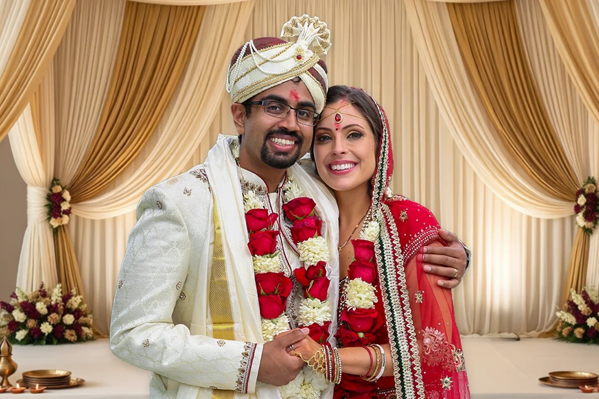 Indian Hindu bride and groom portrait in Houston