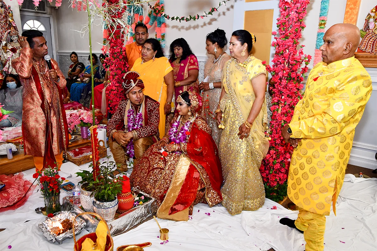 Indian Hindu ceremony details near the mandap in Houston