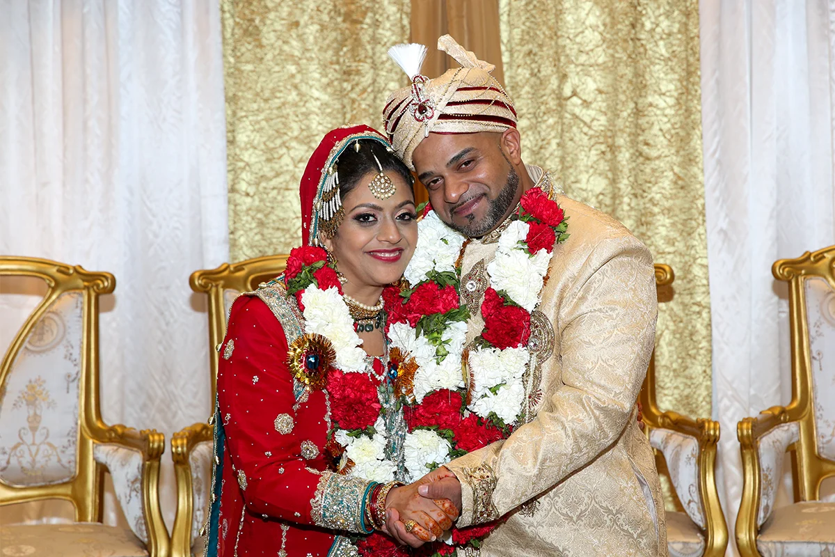 Pakistani Muslim bride and groom portrait in Houston