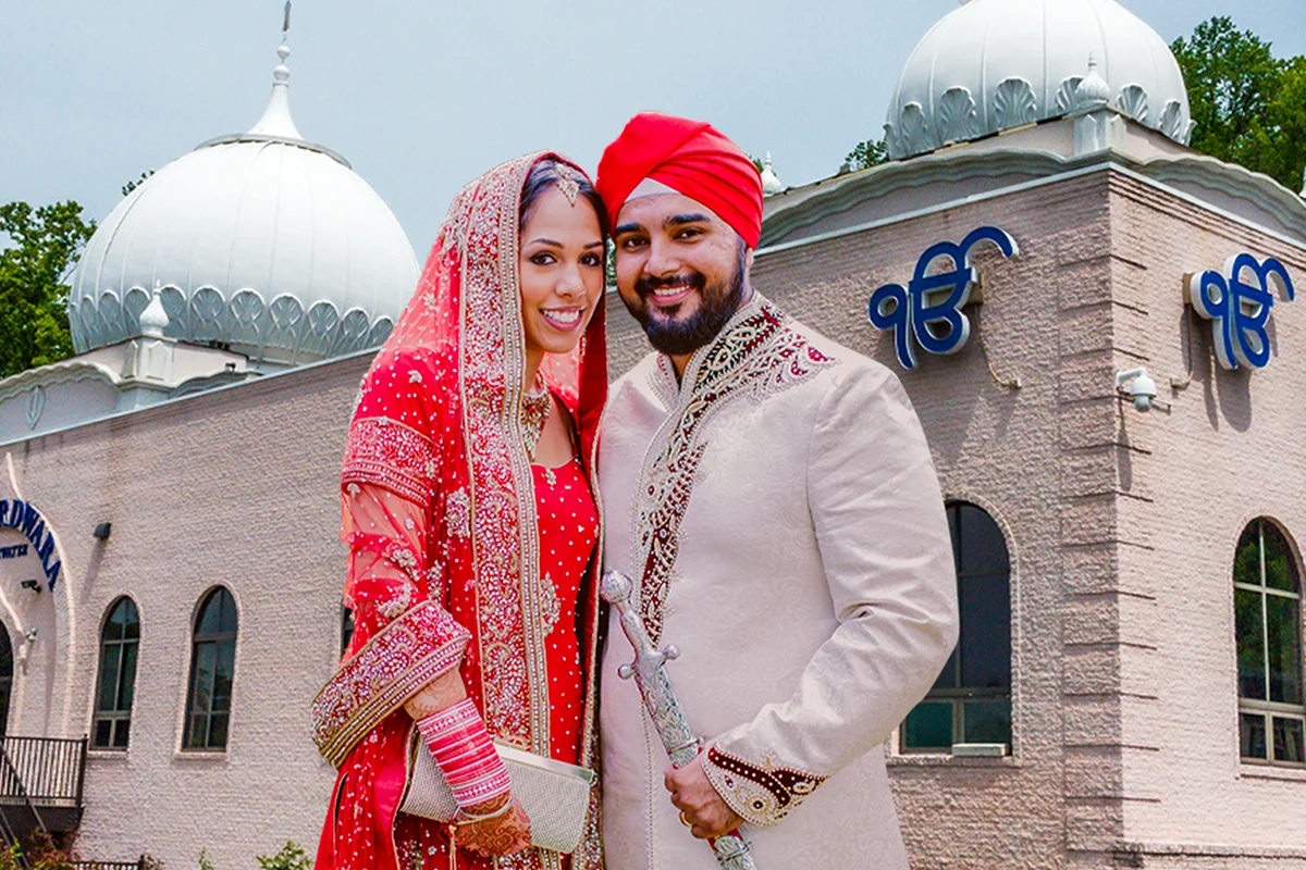 Punjabi Sikh bride and groom portrait in Houston