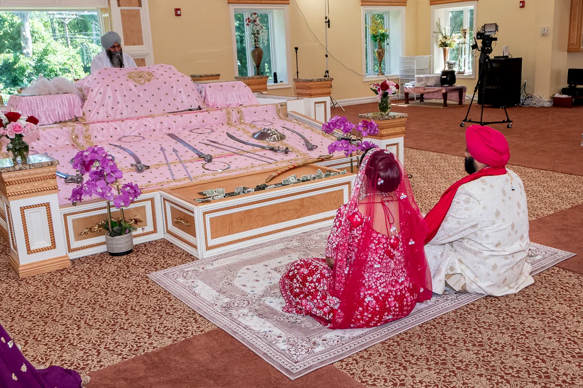 Gurdwara setting for a Punjabi Sikh wedding