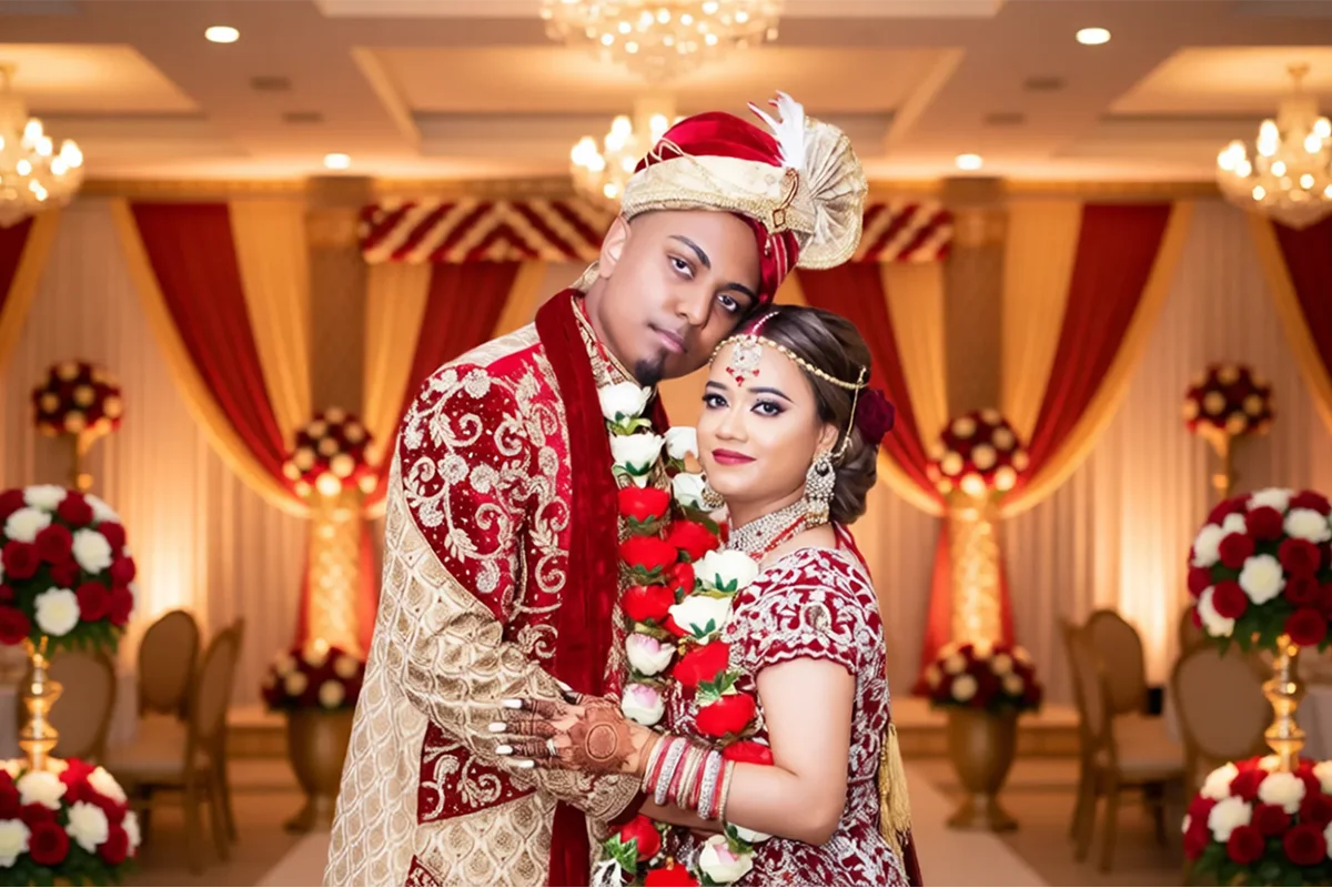 South Asian wedding reception in Houston with warm decor