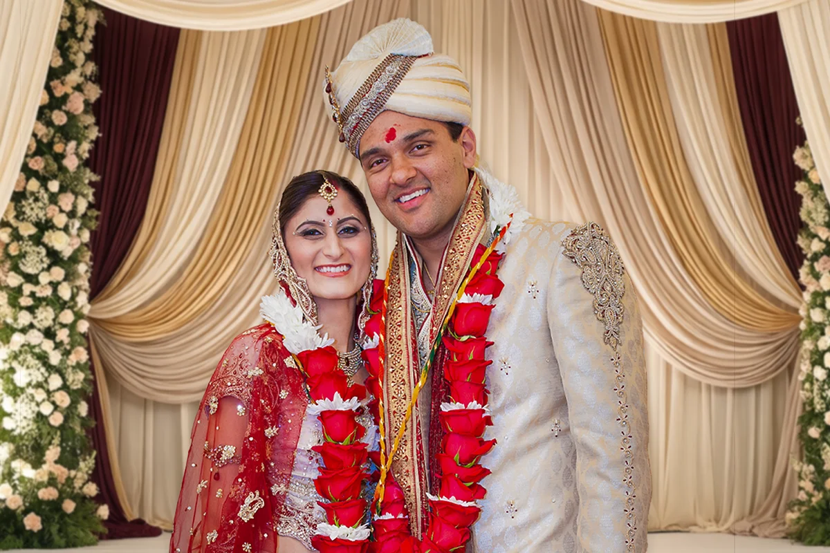 Indian Hindu bride and groom wedding portrait in Houston