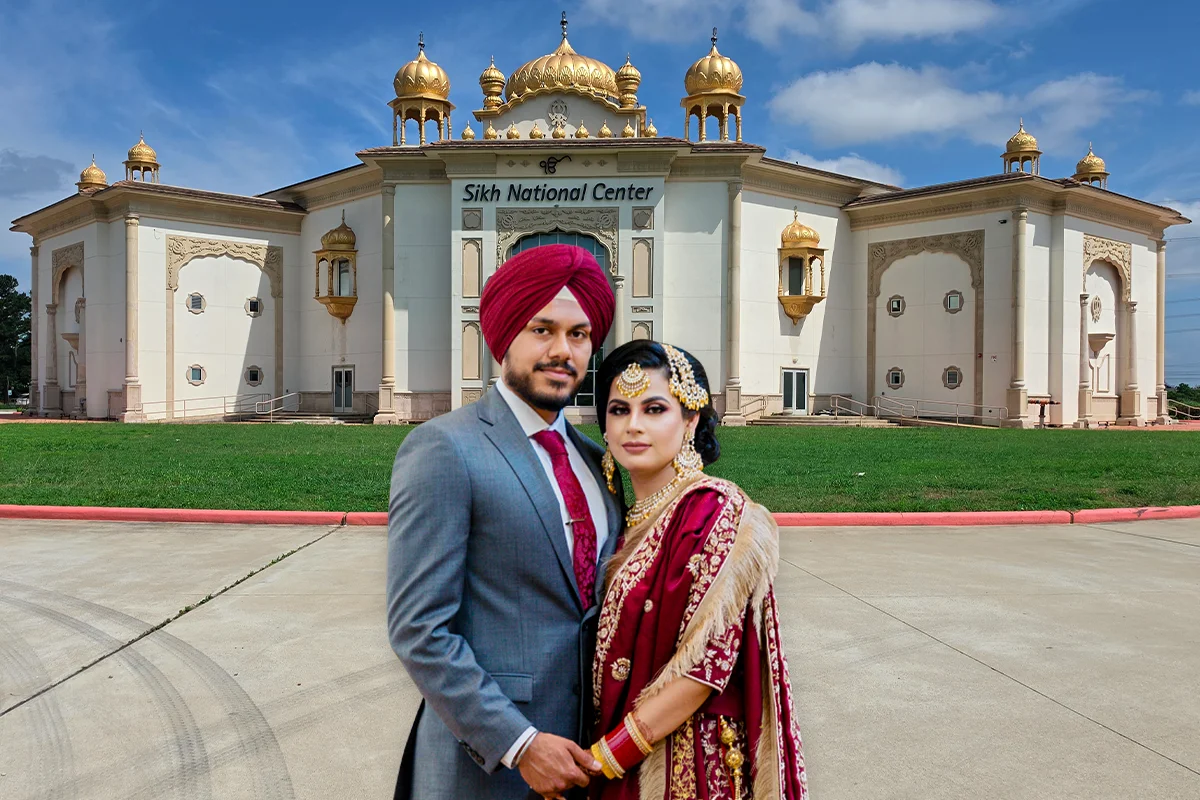 Punjabi Sikh Gurdwara wedding couple portrait in Houston