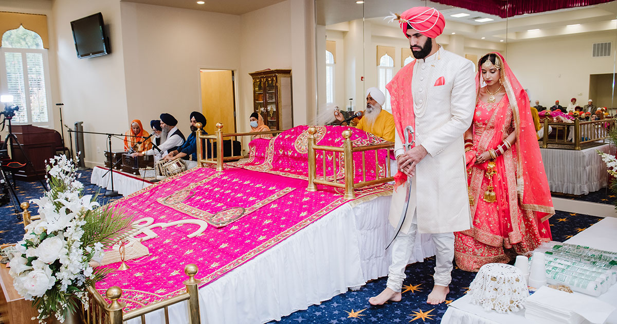 Photographers capturing moments at a Sikh wedding.