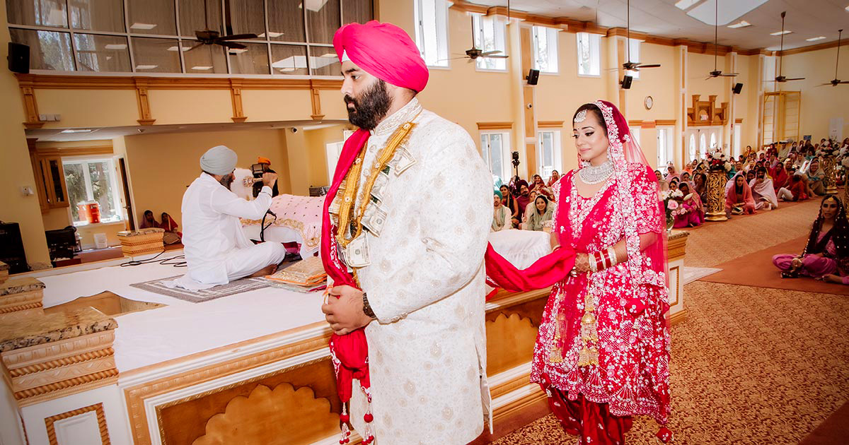 Top Punjabi Wedding Photographers in New York | CandleLight Studio Bride and groom performing Lavaan during Punjabi wedding